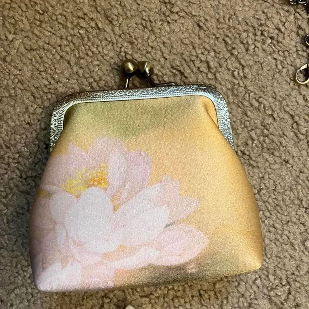 Silk Crossbody Pink and Yellow Floral Coin Purse - Picture 4 of 7